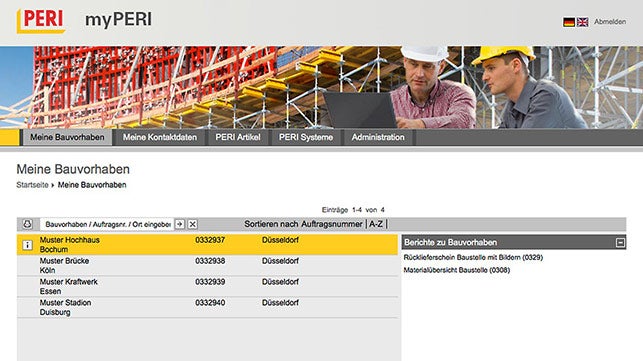 <p>Up-to-date, transparent and available 24/7! PERI is the first manufacturer of formwork and scaffolding to offer its customers direct access to necessary information. All project documents can be called up online at any time.</p><br/>